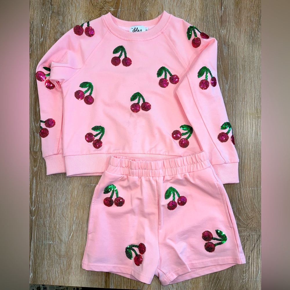Lola and The Boys pink cherry sequin set, Girls size 4